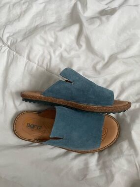 Born Mesilla Blue Suede Slide Sandals